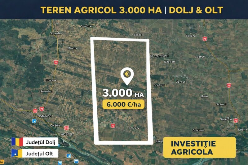 Portofoliu agricol premium 3.000 HA Sudul Romaniei oportunitate investitionala